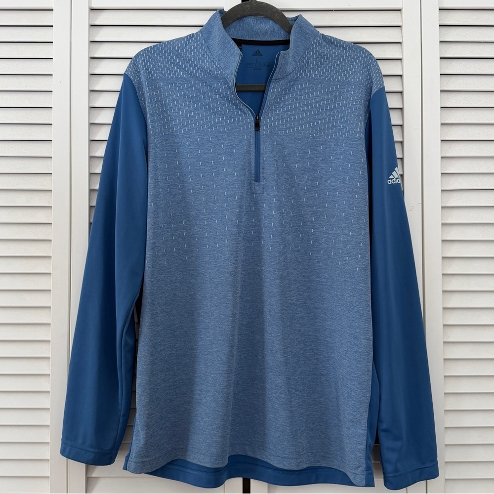 Adidas Men's Quarter Zip Golf Pullover Sportswear Blue‎ Long Sleeve Size Large